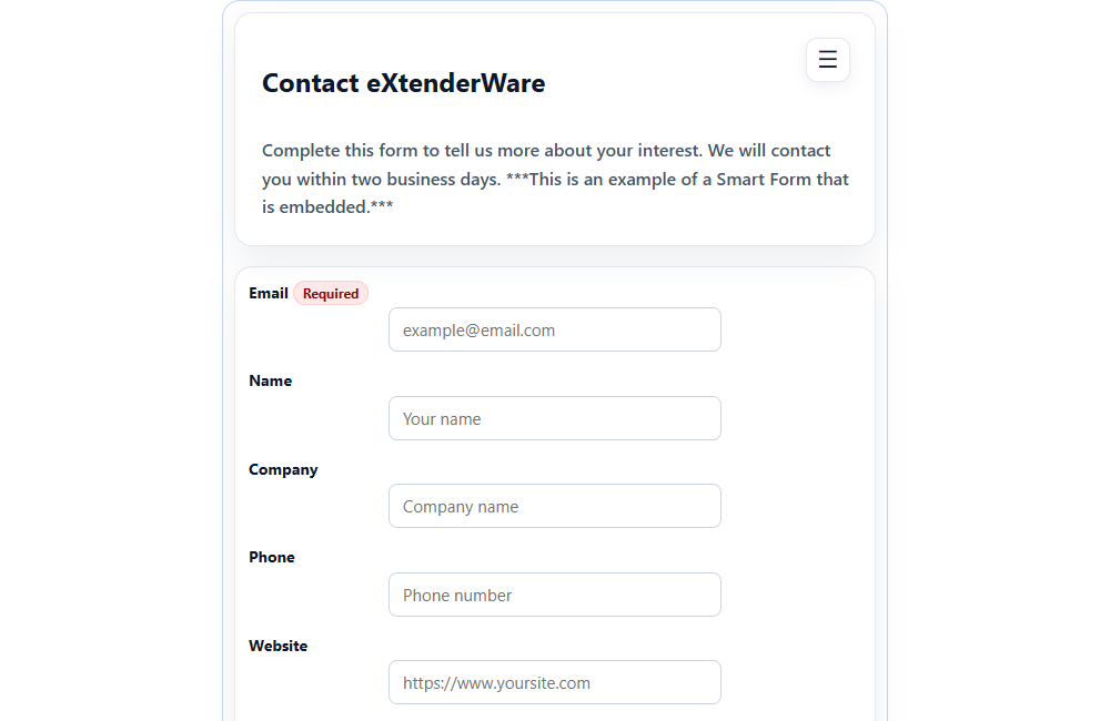 Preview of the Contact Form